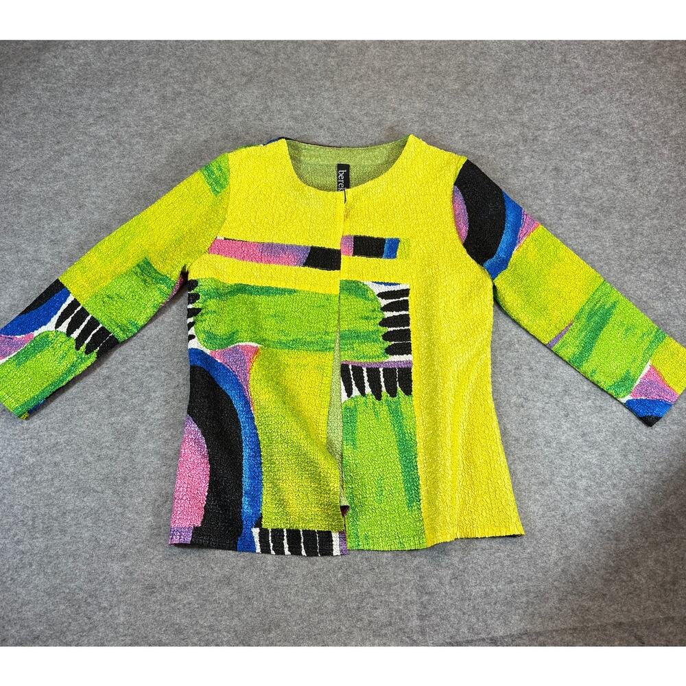 Berek Jacket Womens Medium Yellow Green Abstract Textured Artsy Retro Hippie